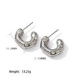 Orecchini a cerchio a C martellati in argento e acciaio con zirconi trasparenti 18,2mm - Color Acciaio