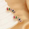 Golden crown earrings with five colorful marquise cubic zirconia and crystal pavé accents - Multicolor Zircon / Gold Base / Colorful Zirconia