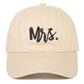 Close-up of Mrs. black embroidery on cream cotton twill baseball cap with curved brim - Beige MRS