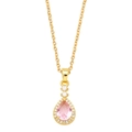 Détail du pendentif avec pierre rose taille poire et halo de diamants sur chaîne or - Rose