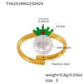 Detail of kids stainless steel ring with crown shell bead and size markings - Ring-Size 3 / Open Design