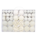 White Christmas ornaments set in transparent box with matte and glitter finishes - 100pcs Pack / White