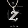 Polished silver Z letter necklace with five crystal rhinestones on a stainless steel chain - Letter Z + 70cm Chain