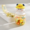 Cute bear keychain in yellow duck hat with colorful quicksand oil bottle charm - Lanyard Style / Lemon Yellow