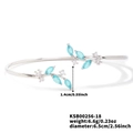 Elegant silver leaf branch open bangle with blue marquise gems and white zircons - Silver Plated Lake Blue Zirconia
