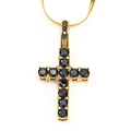 Hip hop zircon cross pendant necklace with black gems and gold plated stainless steel chain - Gold Black