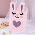 Quaderno a forma di coniglio in peluche rosa con orecchie 3D e cuore di paillettes - Singolo / Rosa