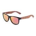 Classic oval sunglasses with black frame, wood grain temples and orange mirrored lenses - Brazilian Rosewood Temple Polarized Red Mirror Lens