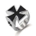 Anello da uomo in acciaio inossidabile con intarsio in smalto nero e croce argento - US 7 / Argento Nero (Colla a Goccia d'Acciaio 07304)