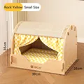 Rock yellow sisal cat scratching house with plaid curtain and soft cushion in small size - Small / Rocker Yellow