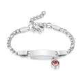 Silver stainless steel birthstone bracelet with a pink gem and engravable bar plate - June-Steel-16cm