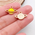 Golden planet charm pendant with yellow enamel inlay for DIY bracelets and keychains - Earth