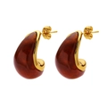 Boucles d'oreilles rétro dorées 18k avec résine ambrée foncée en forme de goutte - Style Goutte d'Eau Or + Ambre (KE030)