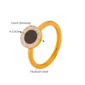 18K gold plated titanium steel ring with black disk and sparkling crystals for women - US 6 / Gold Black Round Style (A819)