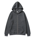 Detailed flat lay of dark heather grey zip-up hoodie with drawstring and rib-knit cuffs - Dark Gray