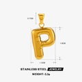 Chubby 3D letter P pendant in golden stainless steel with dimensions and weight info - Letter P - Gold