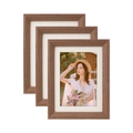 Three-piece set of minimalist wooden photo frames with white matting in oak texture - 8 Inch Tabletop (15.2x20.3cm) / Walnut