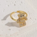 Elegant gold teddy bear ring with sparkling cubic zirconia pavé and adjustable band - 14K Gold Color White Zirconia-JZ0263