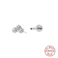 S925 sterling silver flat back stud featuring three cluster round cut zircons - #1 Three-Zircon Cluster / White Gold