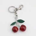 Sparkly red cherry resin keychain charm with silver lobster clasp and metal chain link - Red Large and Small Cherry with Matte Silver