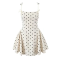 Abito beige a pois senza maniche con vestibilità aderente e design a vita alta - S / Beige a pois