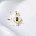 Macro view of gold-plated square pendant with green stone and pearl inlay details - 14K Gold Square Green Pendant (H-11066)