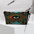 Detail of waterproof makeup bag with evil eye patterns on white geometric prop - 13-Colorful Geo Evil Eye