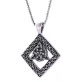 Detailed view of vintage silver Celtic knot pendant with Triquetra symbol and box chain - Diamond Celtic Knot Style (A0113)