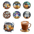 Set di 6 sottobicchieri pittura diamante 5D Halloween con motivi zucca e supporto metallo - Stile Halloween E Supporto