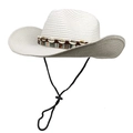 Detail of white woven straw hat featuring seashell band and black adjustable chin strap - M (56-58cm) / Pure White