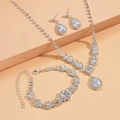 Elegant silver bridal jewelry set with sparkling water-drop rhinestones in 3-piece combo - 501+660 3-Piece Set