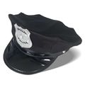 Gorra de policía negra con insignia plateada y visera de cuero charol brillante - Talla única / Negro Insignia de Cuero