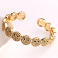 Vintage golden smiley face open cuff bracelet with green eyes and white rhinestones - Green