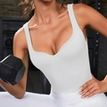 White ribbed knit sports bra tank top for women in a gym workout setting - S / White