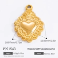Golden stainless steel heart pendant with embossed patterns and size measurements - Gold-tone Vintage Patterned Heart Pendant Only (Without Chain)