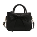 Elegant black PU leather handbag with large decorative bow and golden hardware on white background - Black