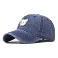 Casquette de baseball en coton délavé bleu marine avec broderie ours blanc pour extérieur - Réglable / Design d'Ours Marine