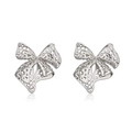 Orecchini vintage a forma di fiocco argento con motivo a griglia e riflesso lucido - Fiocco Traforato-Argento