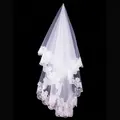 Elegant tiered white wedding bridal veil with floral lace trim and scalloped edges - 1.4m / Pure White (Bleached)