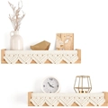 Set of 2 bohemian wooden wall shelves with macrame fringe for home organization - Natural Wood Macrame 30cm