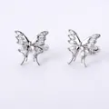 Silver butterfly earrings with sparkling marquise crystals and screw back ball closure - B14602b Butterfly Ear Cuff / Non-pierced-1PC / Silver