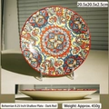 8.25-inch bohemian ceramic dinner plate with vintage red floral and bird pattern - 8.25 Inch Flat Plate / Dark Red