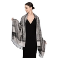 Detail of silver grey paisley shawl featuring elegant black tassel fringe on the edges - Silver Gray (T003-27)