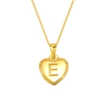 Golden heart pendant necklace with beaded edges and engraved letter E on a link chain - Letter E Style (S-P151-E)