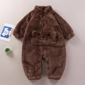 Tutina neonato in pile peluche marrone con tasca orsetto per il calore invernale - 66CM / Marrone [Pagliaccetto Orso con Tasca in Peluche]
