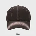 Vintage gray washed cotton baseball cap with distressed details and embroidered lettering - M (54-58cm) / Gray