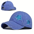 Distressed baseball cap featuring sequin star detail and high ponytail opening on back - One Size(Adjustable) / Grey Purple