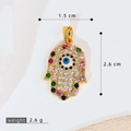 Goldener Hamsa-Handanhänger mit bunten Kristallen und bösem Blick auf Stein - Gold Vollzirkonia Buntes Auge