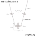 Silver stainless steel clover necklace with cubic zirconia and 40+5cm adjustable chain - Four Leaf Flower Zirconia Style / Silver Necklace