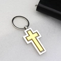Rotating cross metal keychain with silver frame and gold insert for car keys - Gold and Silver Two-tone